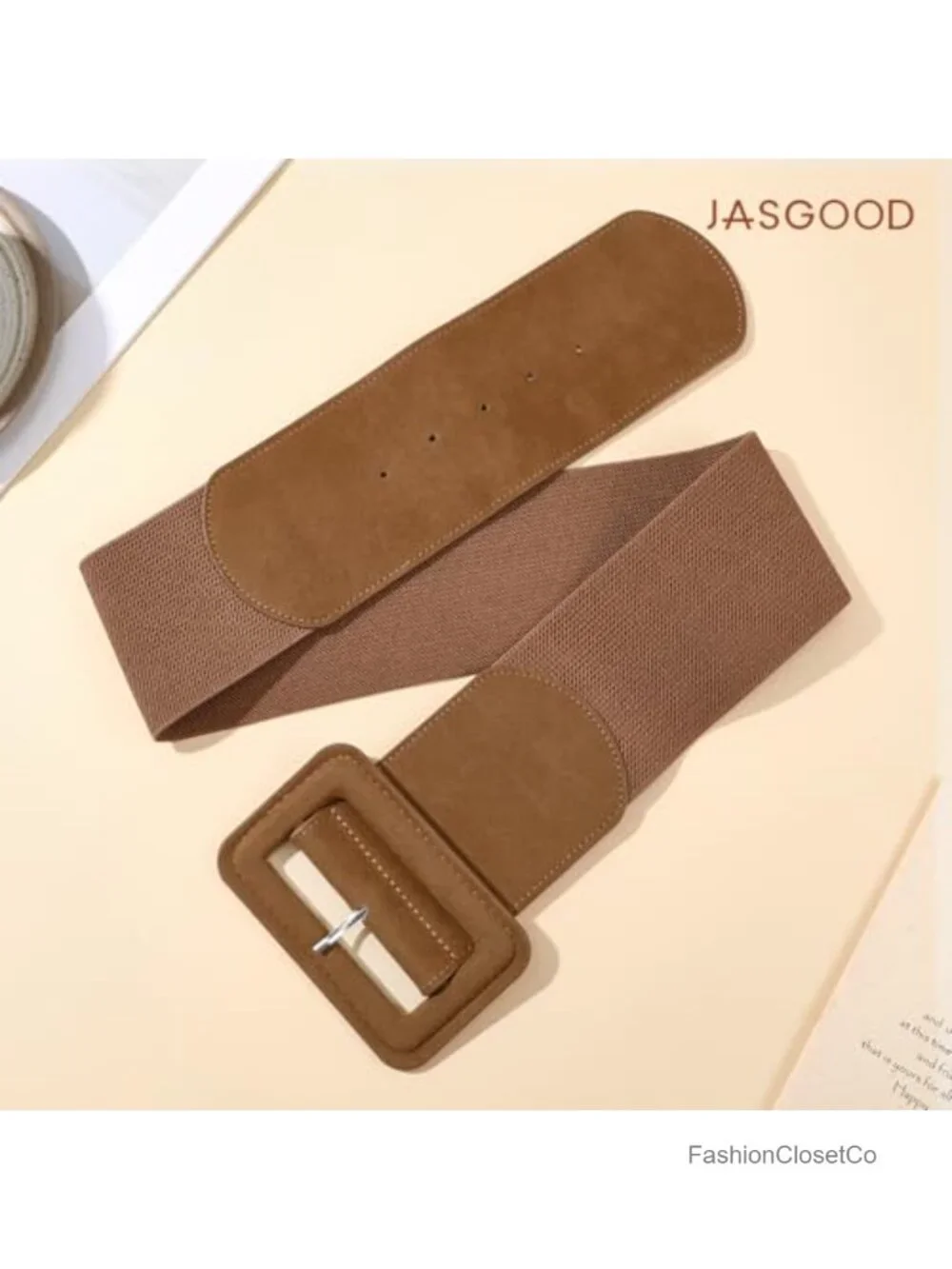 Wide Stretch Suede Belt with Chunky Vintage Square Buckle